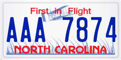 NC license plate AAA7874