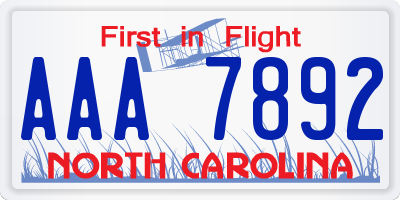 NC license plate AAA7892