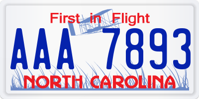 NC license plate AAA7893