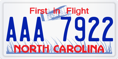 NC license plate AAA7922