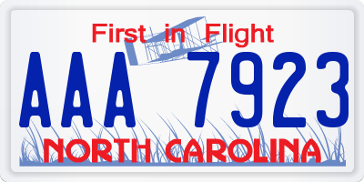 NC license plate AAA7923