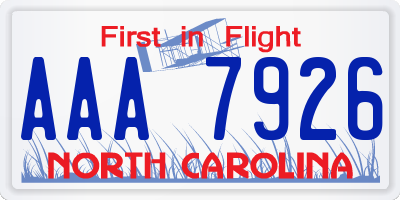 NC license plate AAA7926