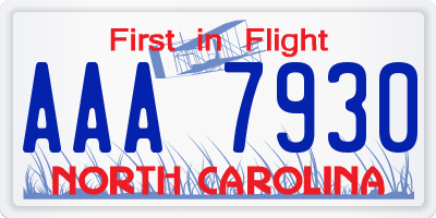 NC license plate AAA7930