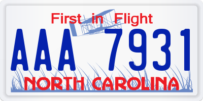 NC license plate AAA7931