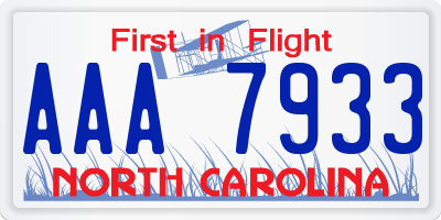 NC license plate AAA7933