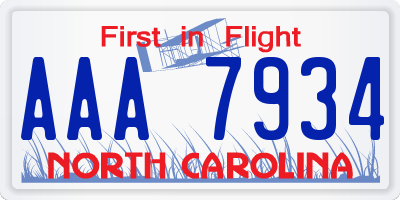 NC license plate AAA7934