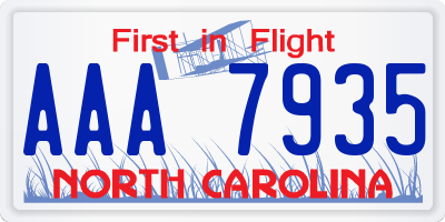 NC license plate AAA7935