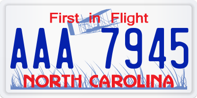 NC license plate AAA7945