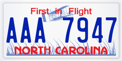 NC license plate AAA7947