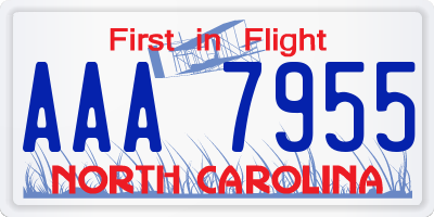 NC license plate AAA7955