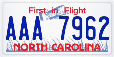 NC license plate AAA7962