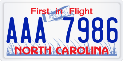 NC license plate AAA7986