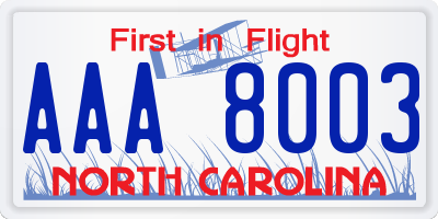 NC license plate AAA8003