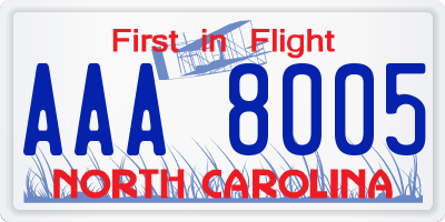 NC license plate AAA8005