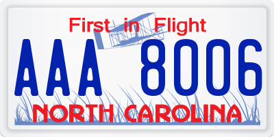 NC license plate AAA8006