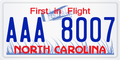 NC license plate AAA8007