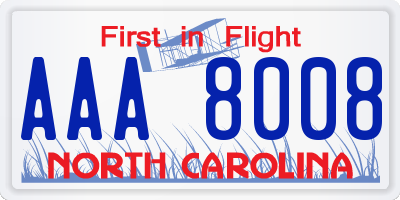 NC license plate AAA8008