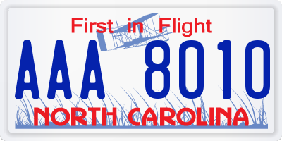 NC license plate AAA8010