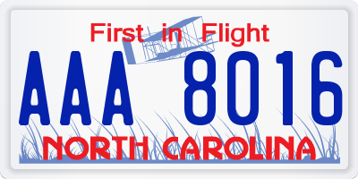 NC license plate AAA8016