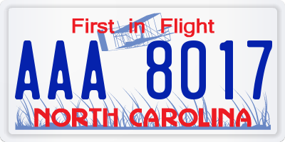 NC license plate AAA8017