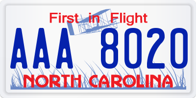 NC license plate AAA8020