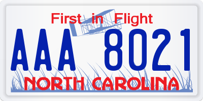 NC license plate AAA8021