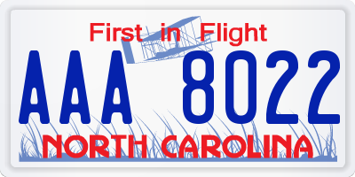 NC license plate AAA8022