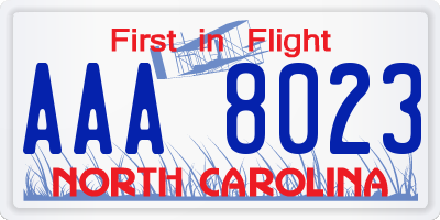 NC license plate AAA8023