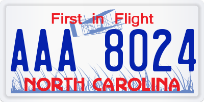 NC license plate AAA8024