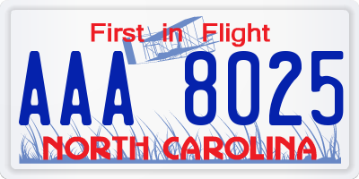 NC license plate AAA8025