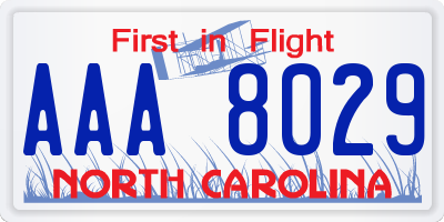 NC license plate AAA8029