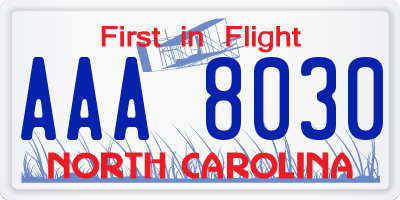 NC license plate AAA8030