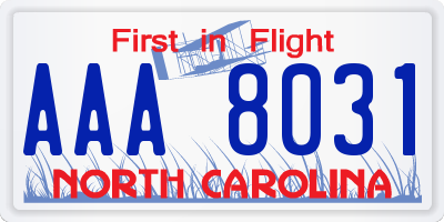 NC license plate AAA8031