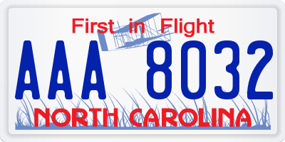 NC license plate AAA8032