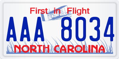 NC license plate AAA8034