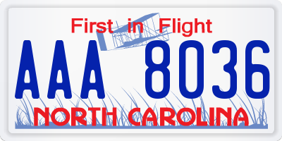 NC license plate AAA8036