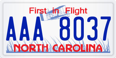 NC license plate AAA8037