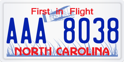 NC license plate AAA8038