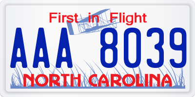 NC license plate AAA8039