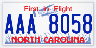 NC license plate AAA8058