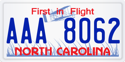 NC license plate AAA8062