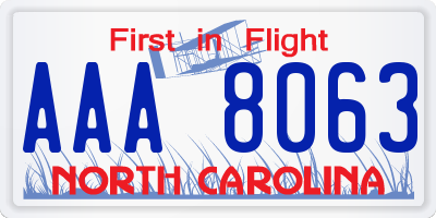 NC license plate AAA8063