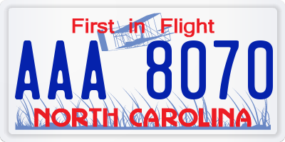 NC license plate AAA8070
