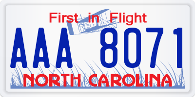 NC license plate AAA8071