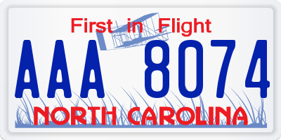 NC license plate AAA8074