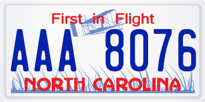 NC license plate AAA8076