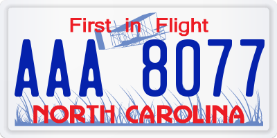 NC license plate AAA8077