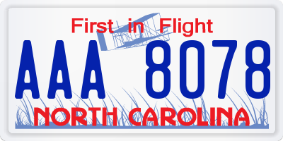 NC license plate AAA8078