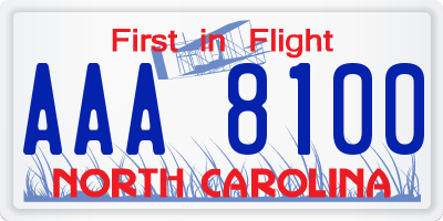 NC license plate AAA8100