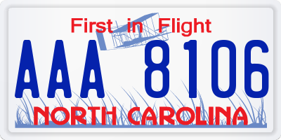 NC license plate AAA8106